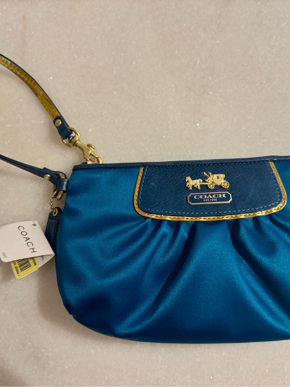 NWT Coach Amanda Satin Capacity Wristlet Teal Blue 42032 Rare